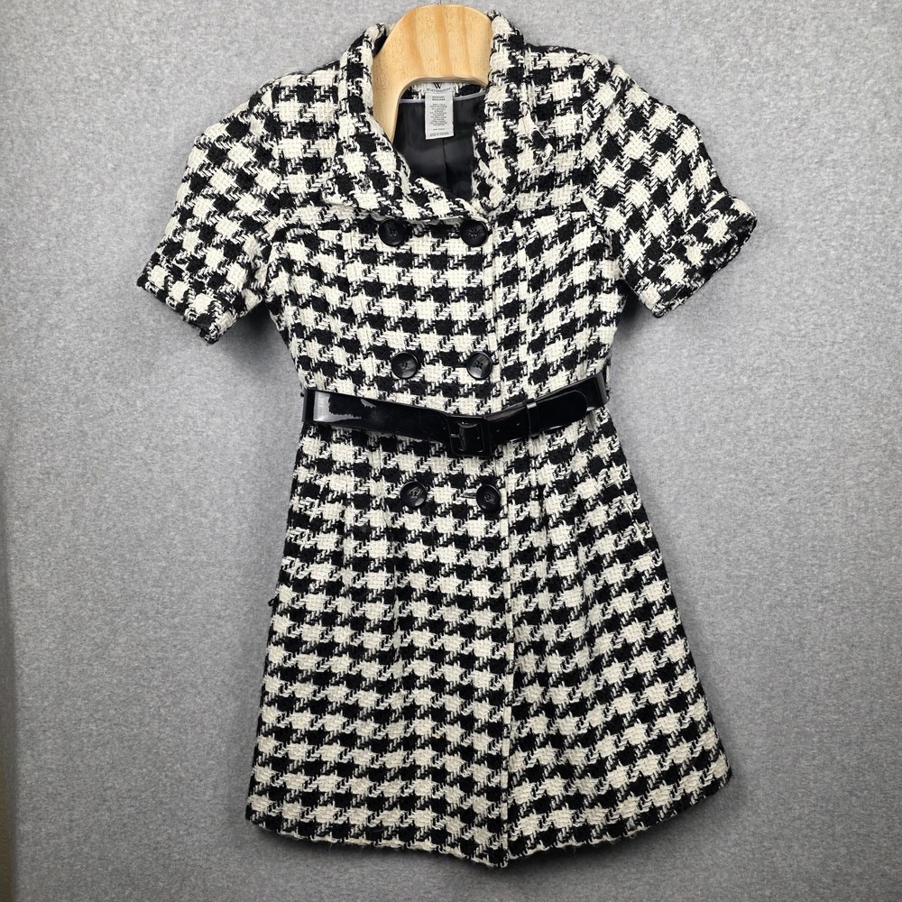 Worthington Dress Womens Medium Black White Houndstooth Belted A Line Mini
